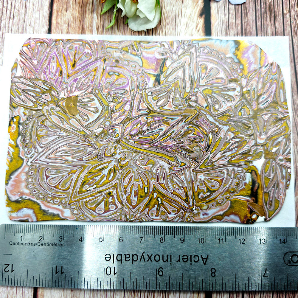 Raw polymer clay veneer sheet, Gilded Blush Mandala Mokume Gane