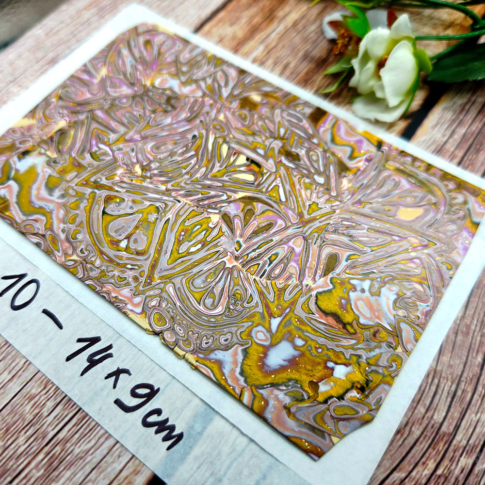 Raw polymer clay veneer sheet, Antique Gold Mandala Mokume Gane
