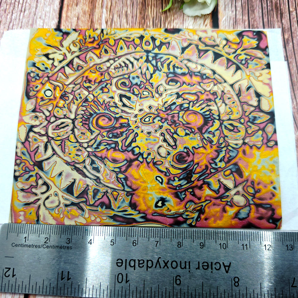 Raw polymer clay veneer sheet, Autumn Garden Mandala Mokume Gane