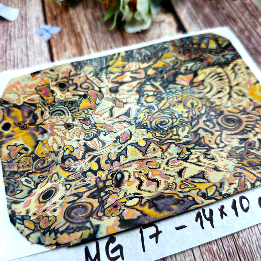 Raw polymer clay veneer sheet, Antique Garden Mokume Gane