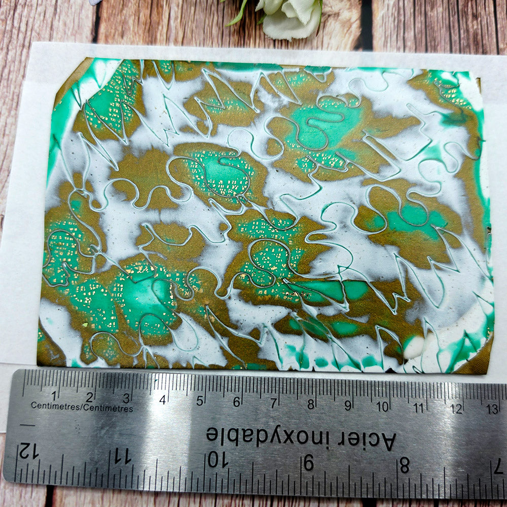 Raw polymer clay veneer sheet, Emerald Gold Fusion Mokume Gane