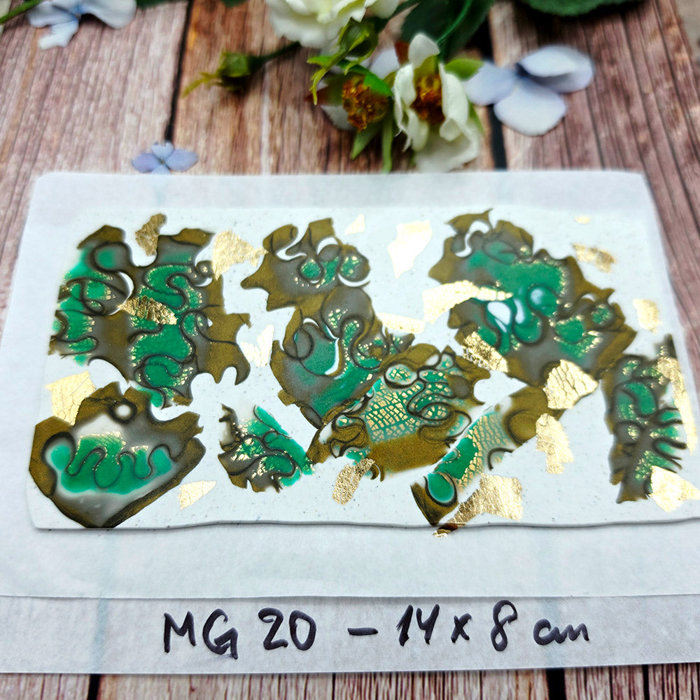 Raw polymer clay veneer sheet, Emerald Lace Mokume Gane