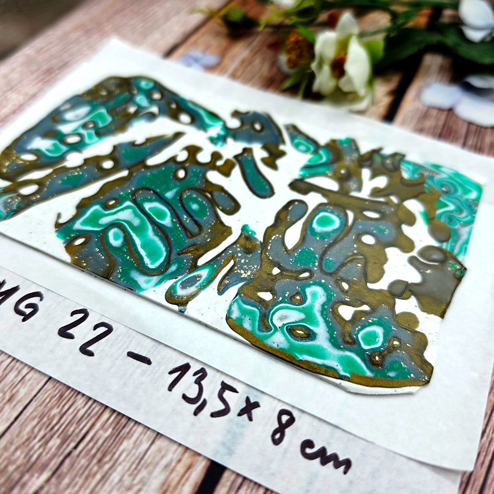 Raw polymer clay veneer sheet, Malachite Caverns Mokume Gane