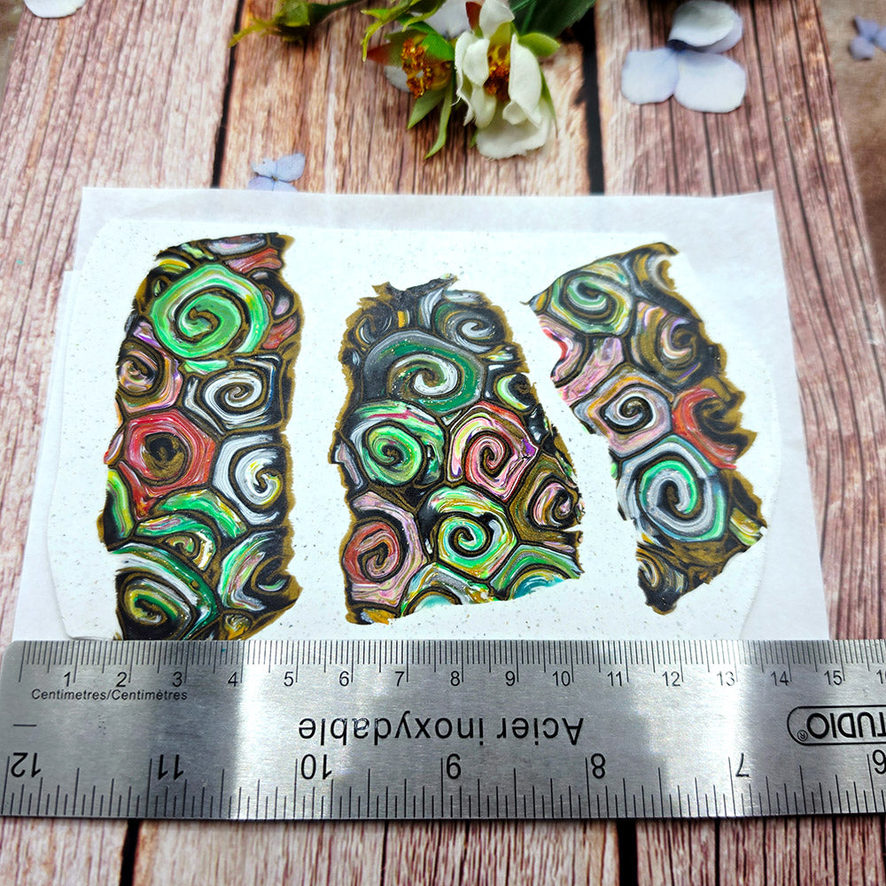 Raw polymer clay veneer sheet, Spiral Garden Mokume Gane