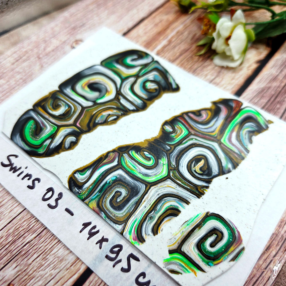Raw polymer clay veneer sheet, Emerald Spiral Mosaic