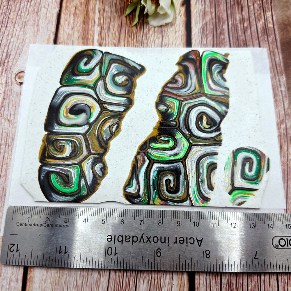 Raw polymer clay veneer sheet, Emerald Spiral Mosaic