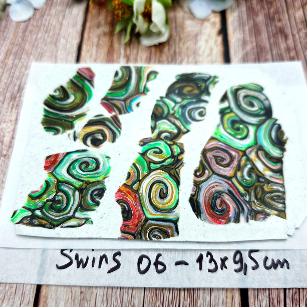 Raw polymer clay veneer sheet, Whimsical Swirl Fragments