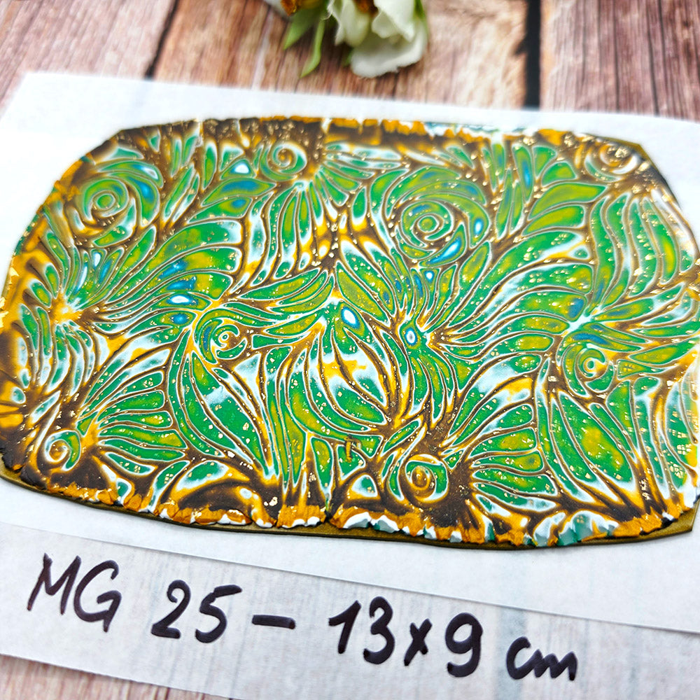 Raw polymer clay veneer sheet, Emerald Sunburst