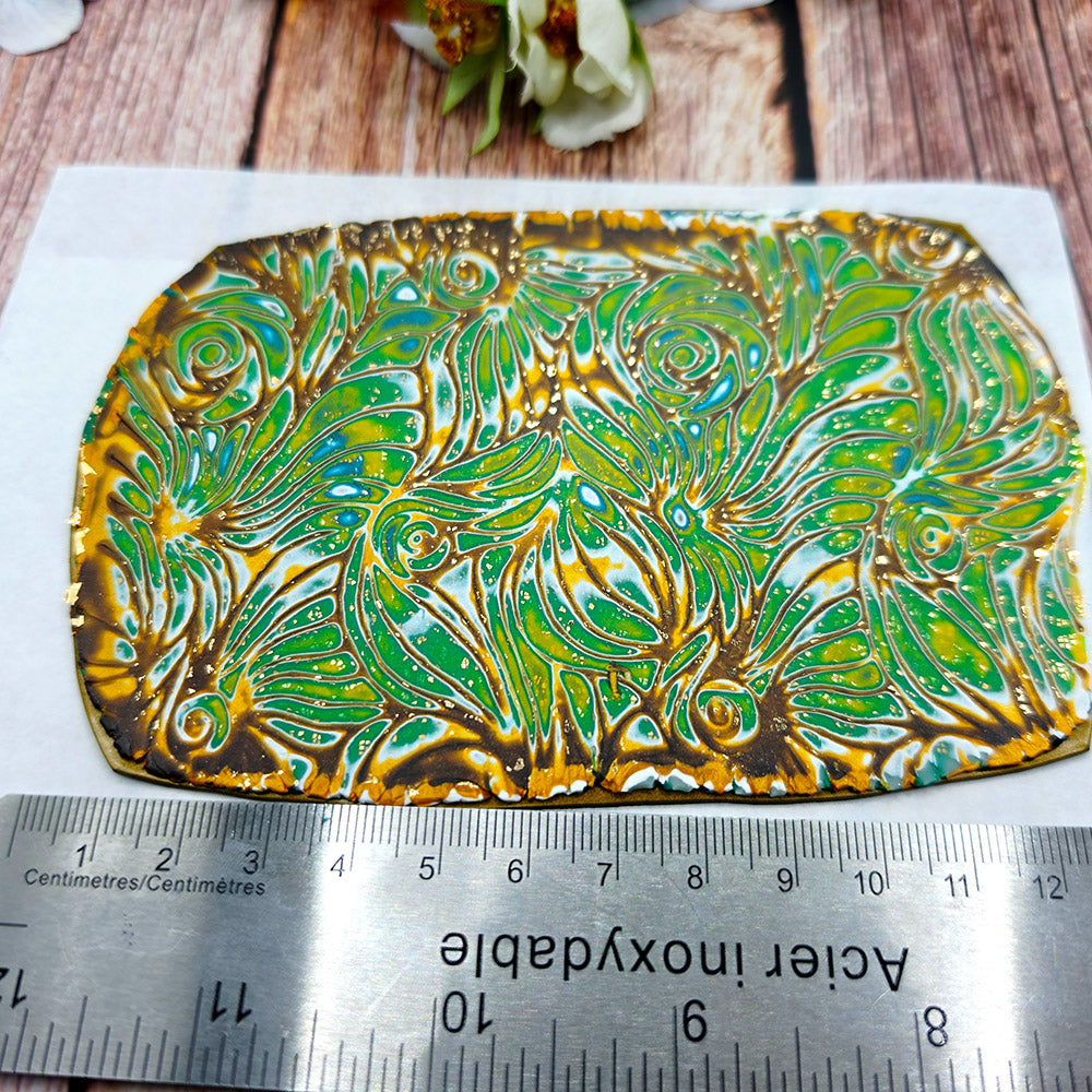 Raw polymer clay veneer sheet, Emerald Sunburst