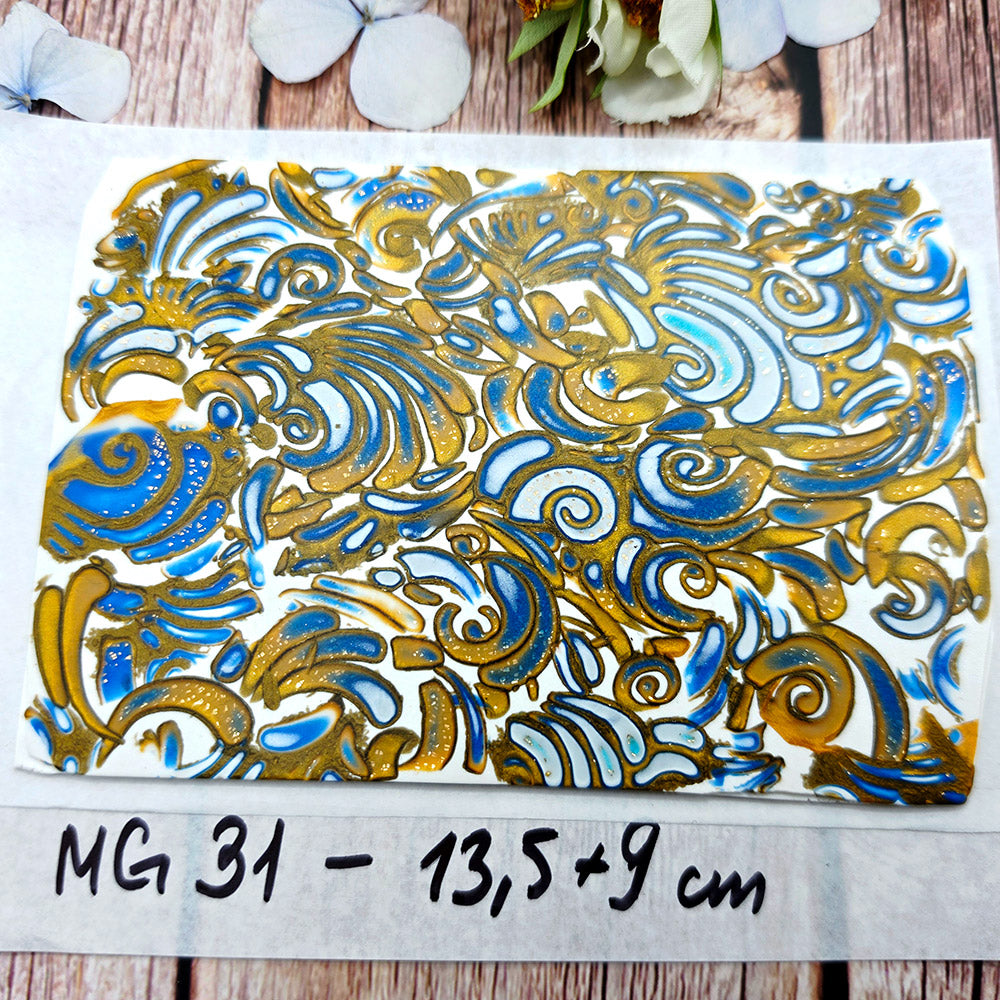 Raw polymer clay veneer sheet, Golden Porcelain Waves