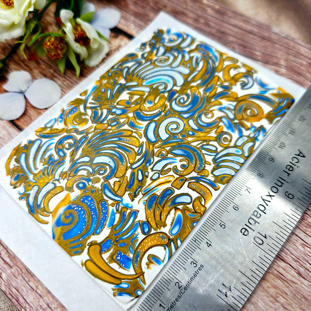 Raw polymer clay veneer sheet, Golden Porcelain Waves