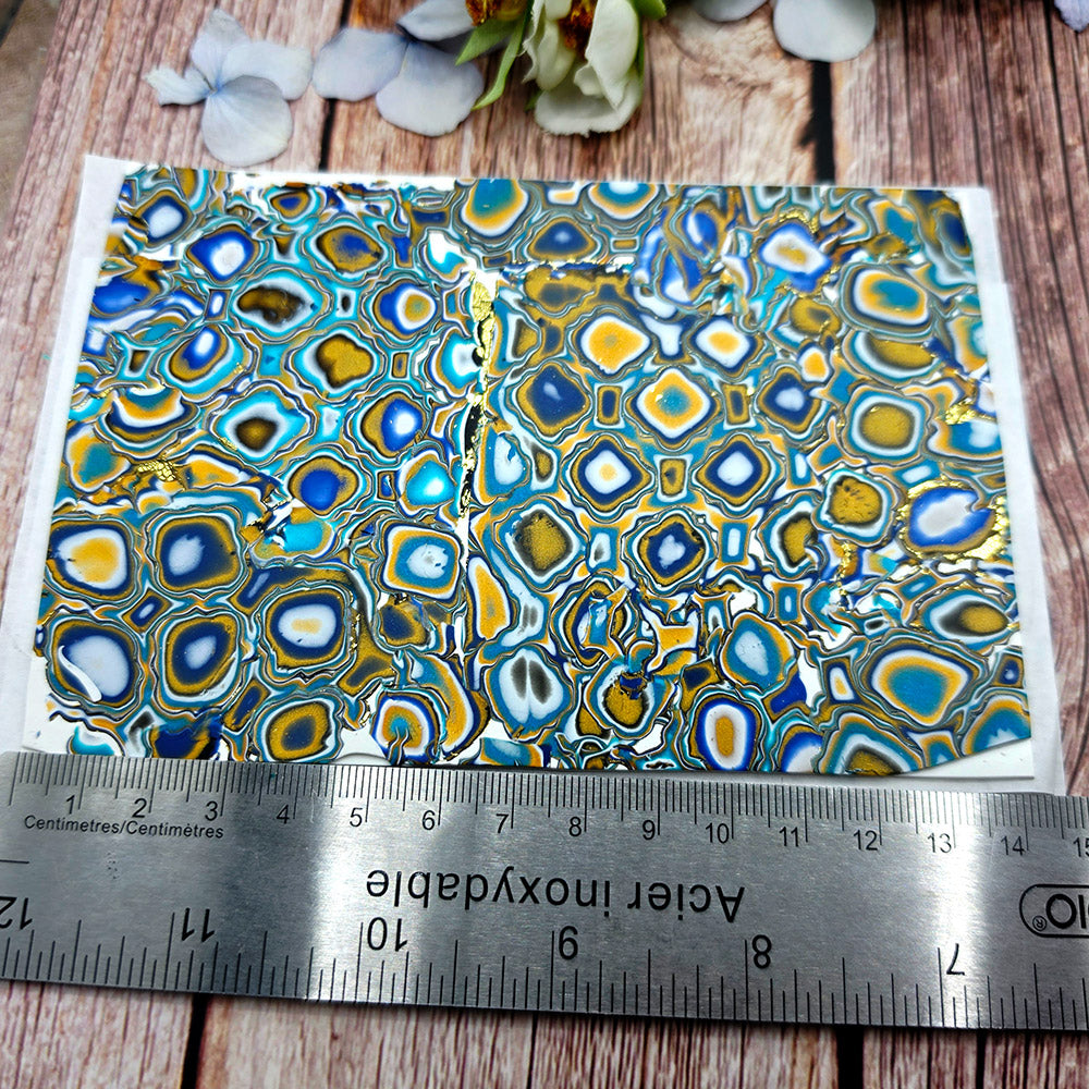 Raw polymer clay veneer sheet, Blue Gold Mosaic Agate