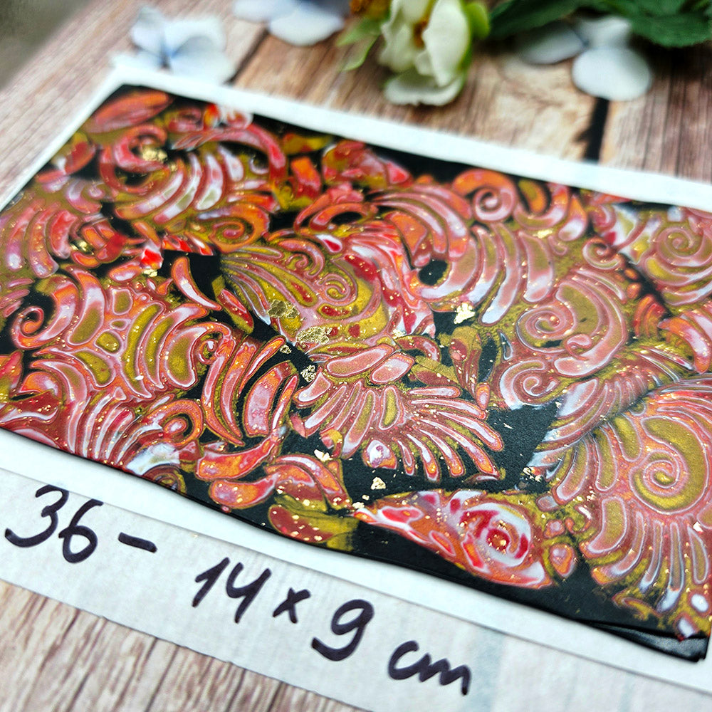 Raw polymer clay veneer sheet, Crimson Gold Baroque
