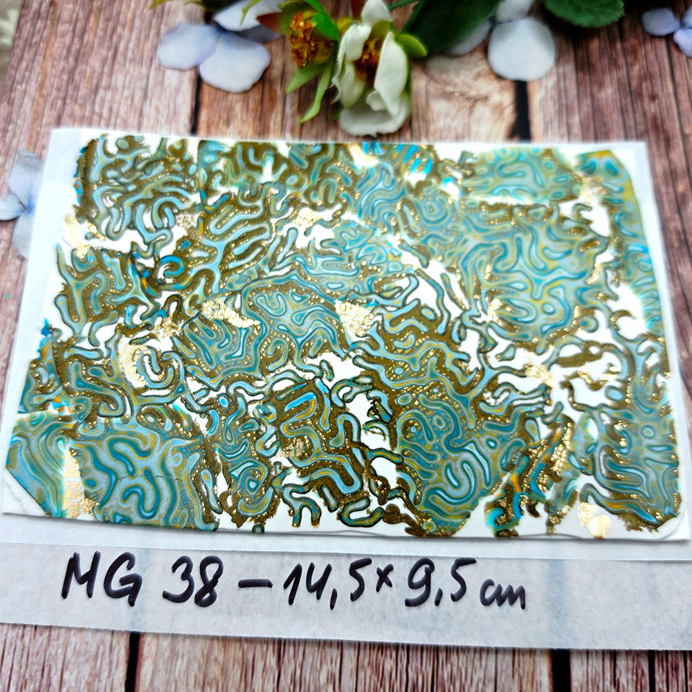 Raw polymer clay veneer sheet, Aqua Gold Labyrinth
