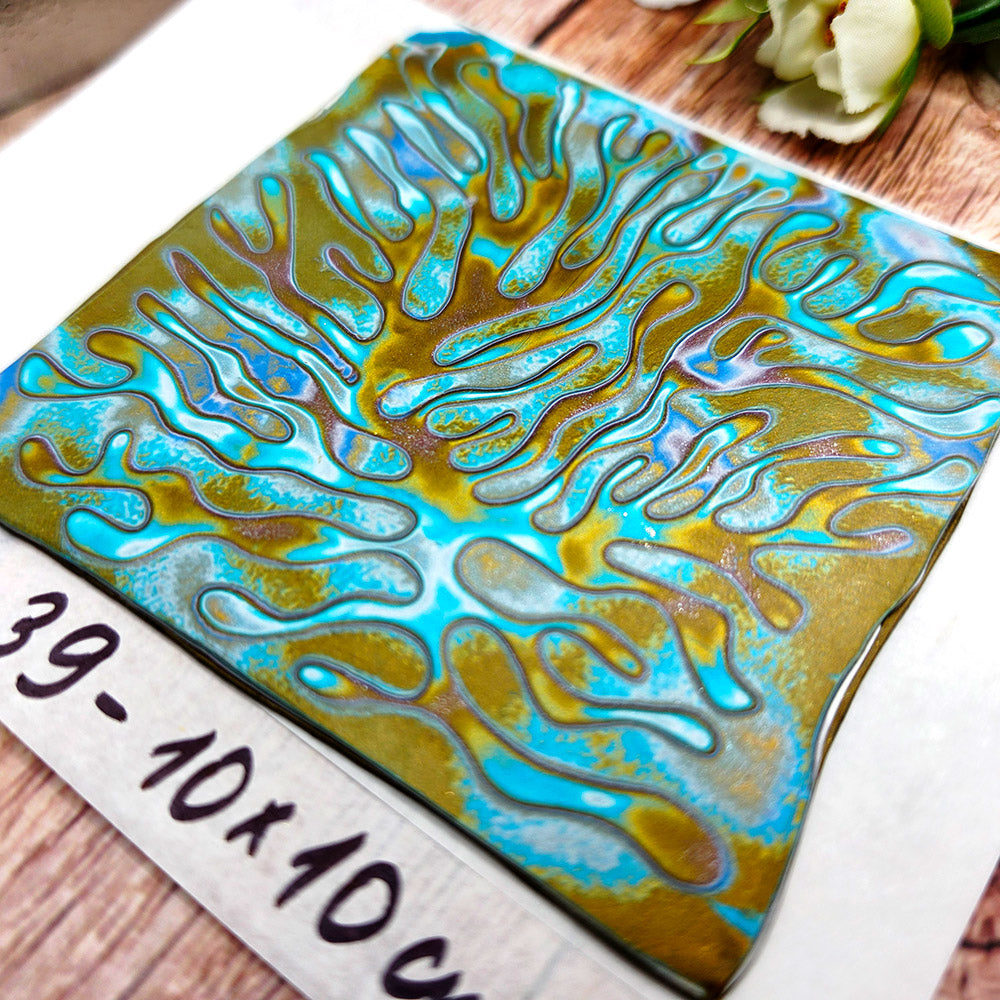 Raw polymer clay veneer sheet, Golden Aqua Flow