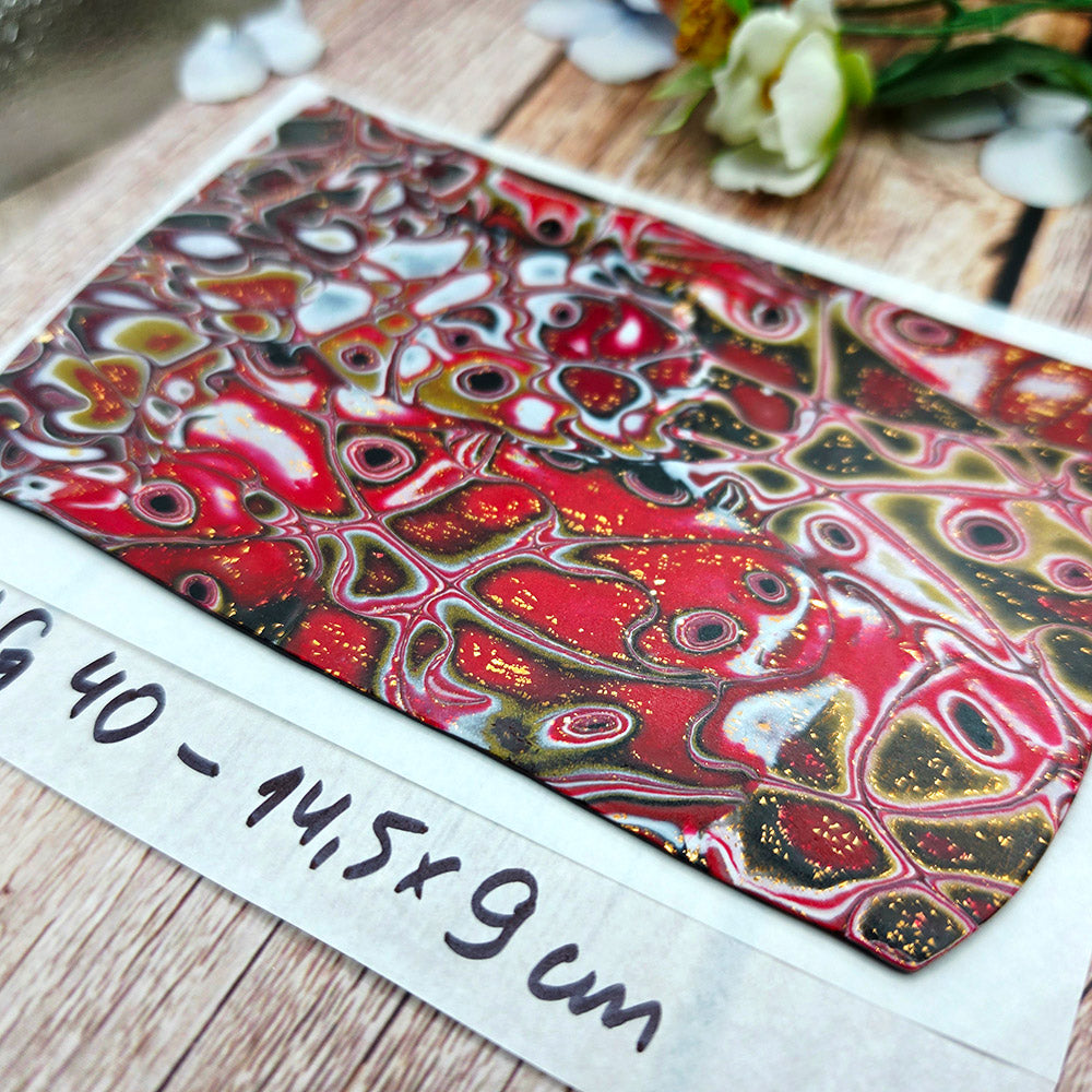 Raw polymer clay veneer sheet, Crimson Treasure