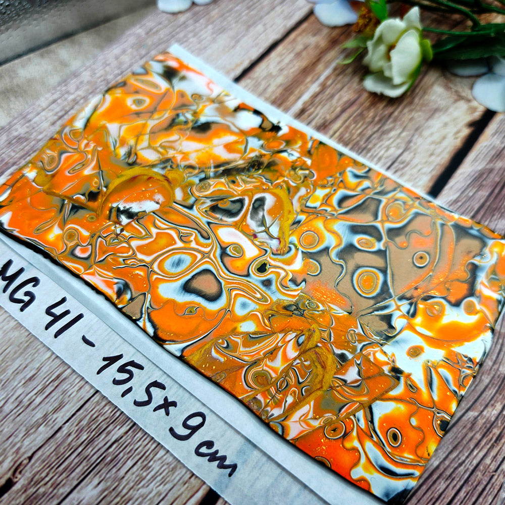 Raw polymer clay veneer sheet, Tangerine Mosaic