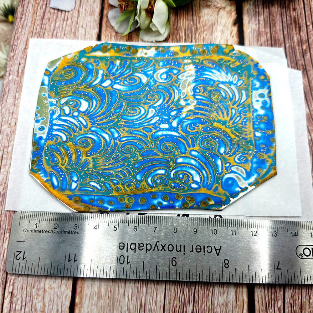 Raw polymer clay veneer sheet, Golden Ocean Swirls