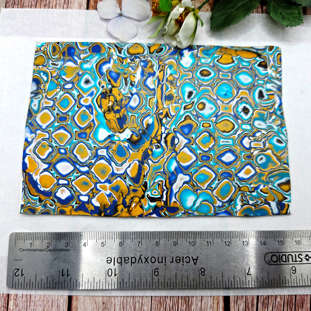 Raw polymer clay veneer sheet, Golden Turquoise Mosaic