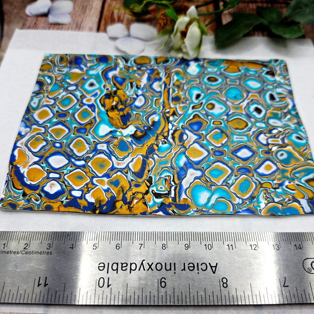 Raw polymer clay veneer sheet, Golden Turquoise Mosaic