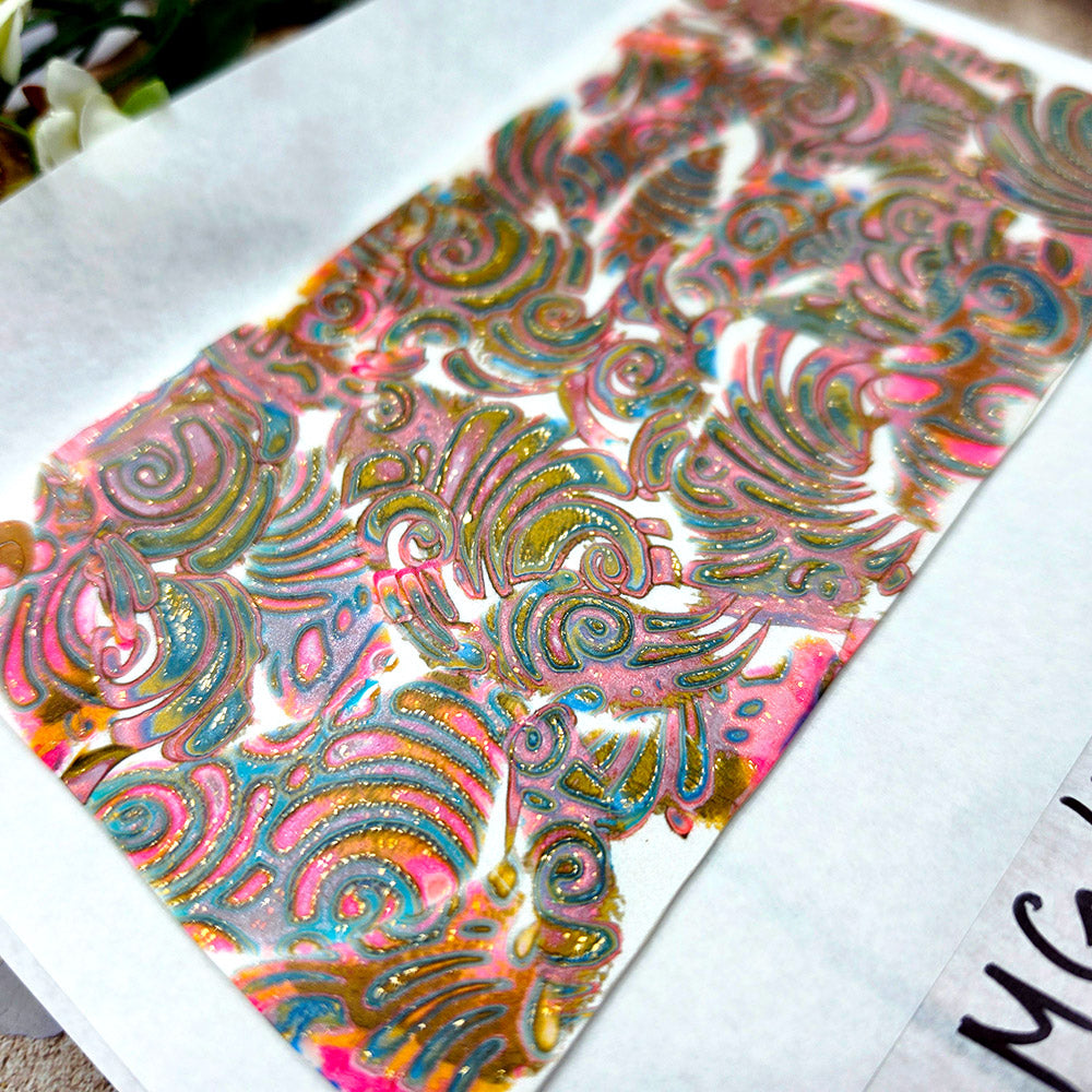 Raw polymer clay veneer sheet, Rose Gold Ocean Swirls