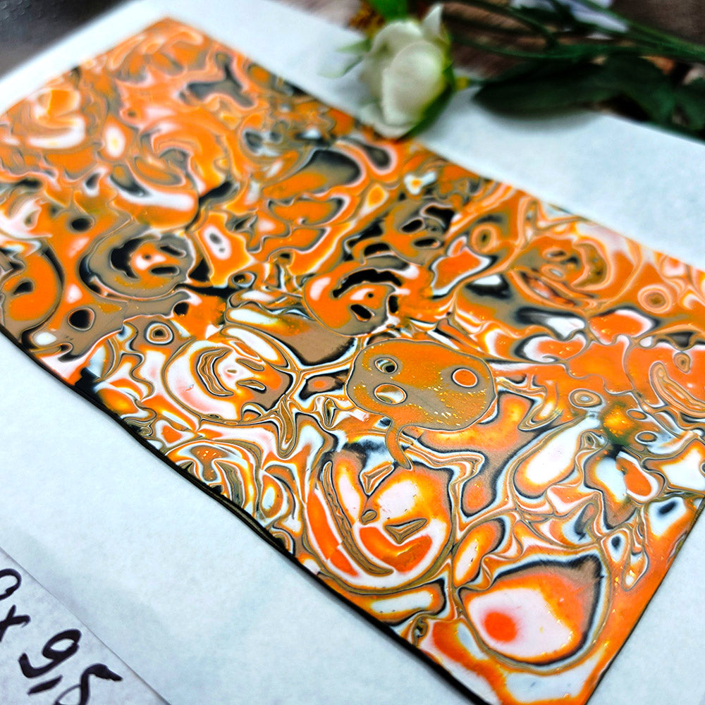Raw polymer clay veneer sheet, Tangerine Smoke