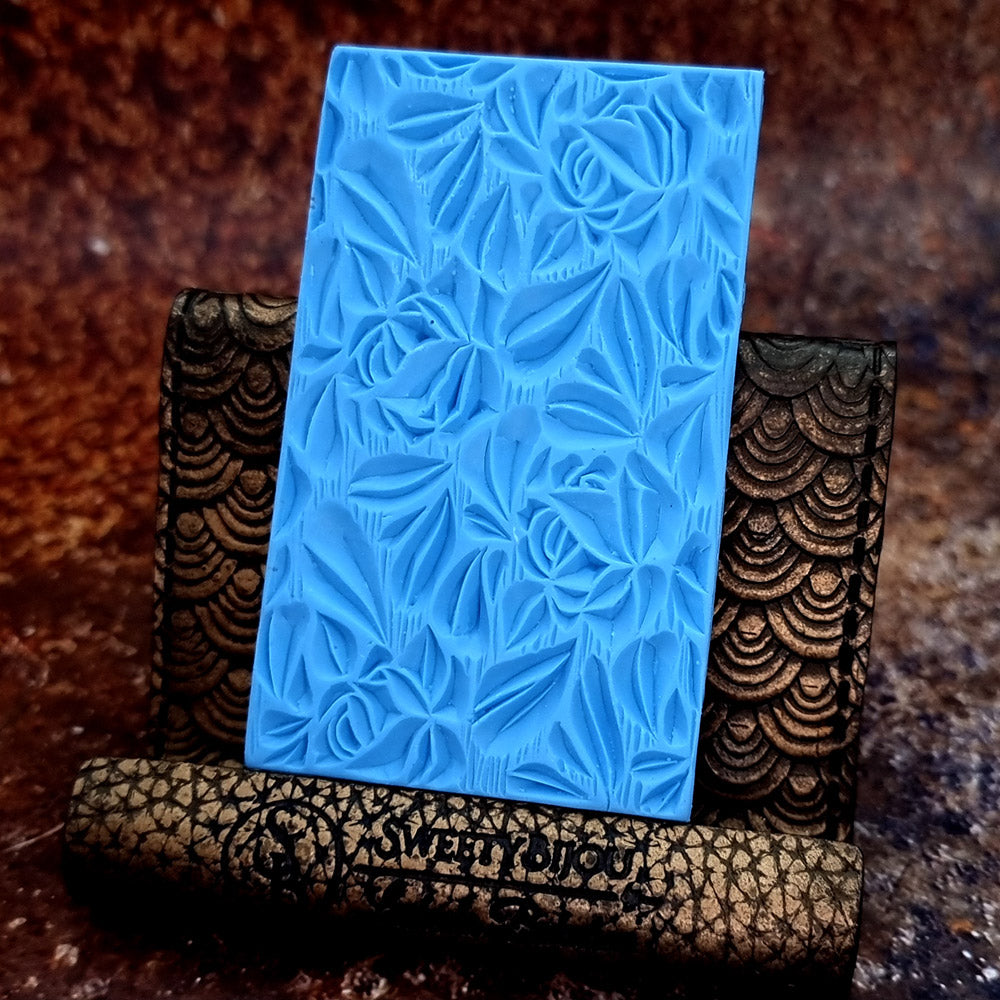 Roses and Leafs Pattern Small silicone texture sheet for polymer clay