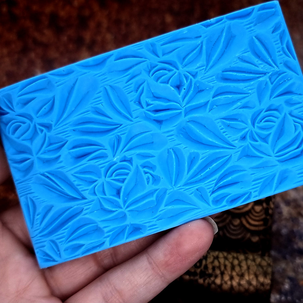 Roses and Leafs Pattern Small silicone texture sheet for polymer clay