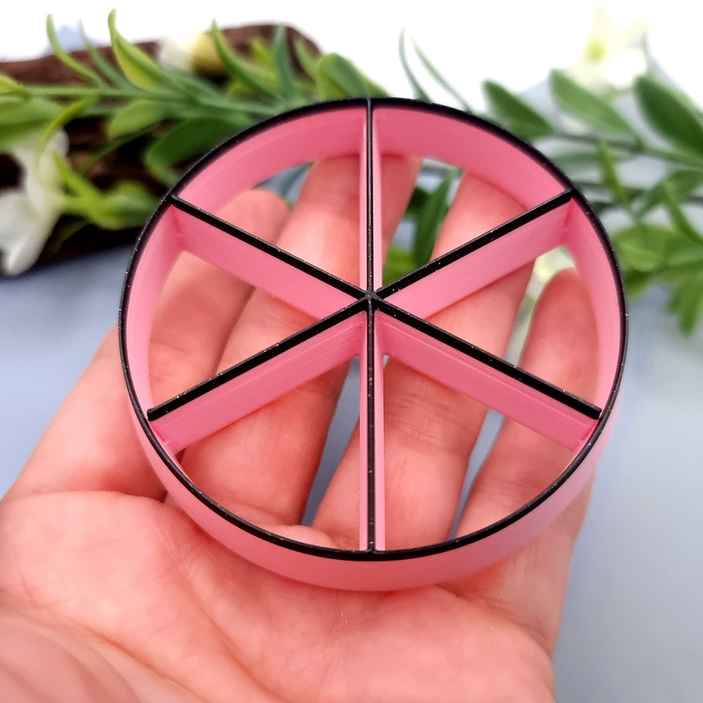 Slice cutter, disc divided into equal wedges, polymer clay