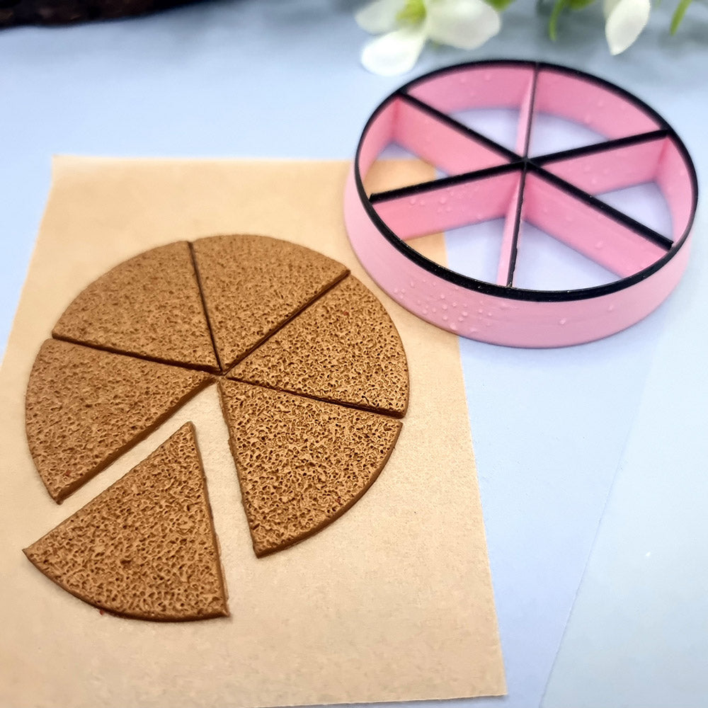 Slice cutter, disc divided into equal wedges, polymer clay