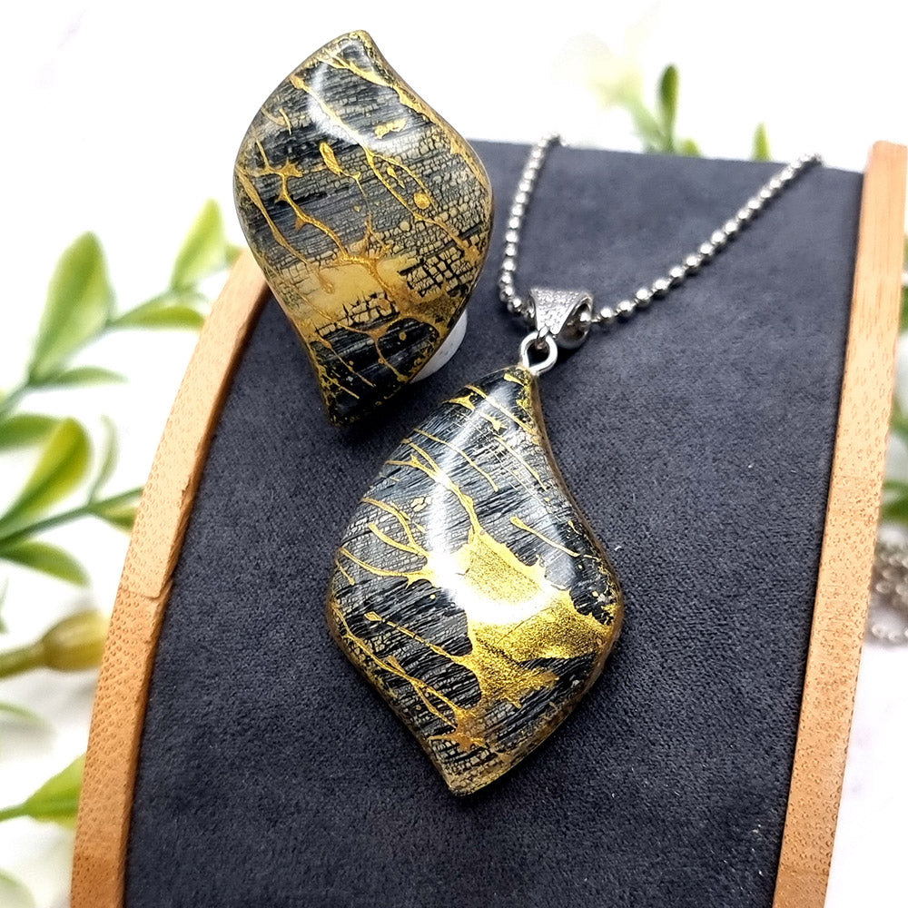 Jewelry Set "Golden Threads" out of Polymer Clay Jewelry Set SweetyBijou Jewelry