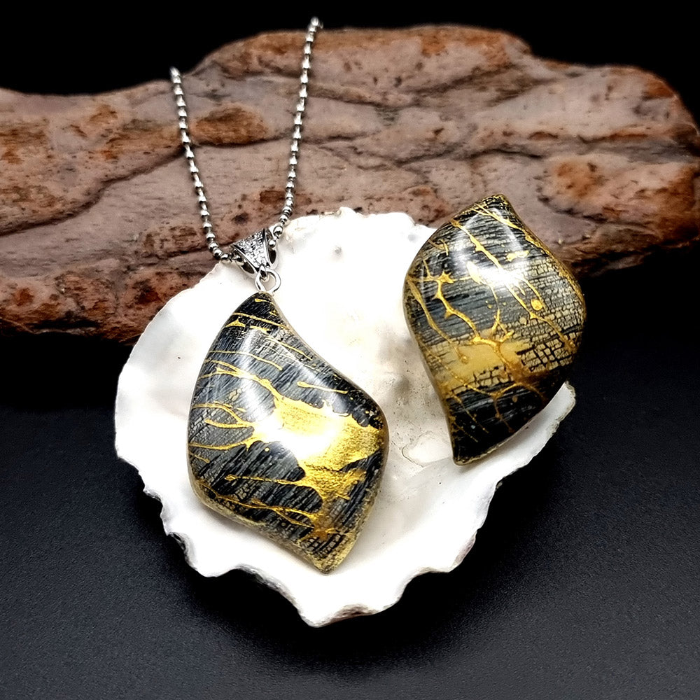 Jewelry Set "Golden Threads" out of Polymer Clay Jewelry Set SweetyBijou Jewelry