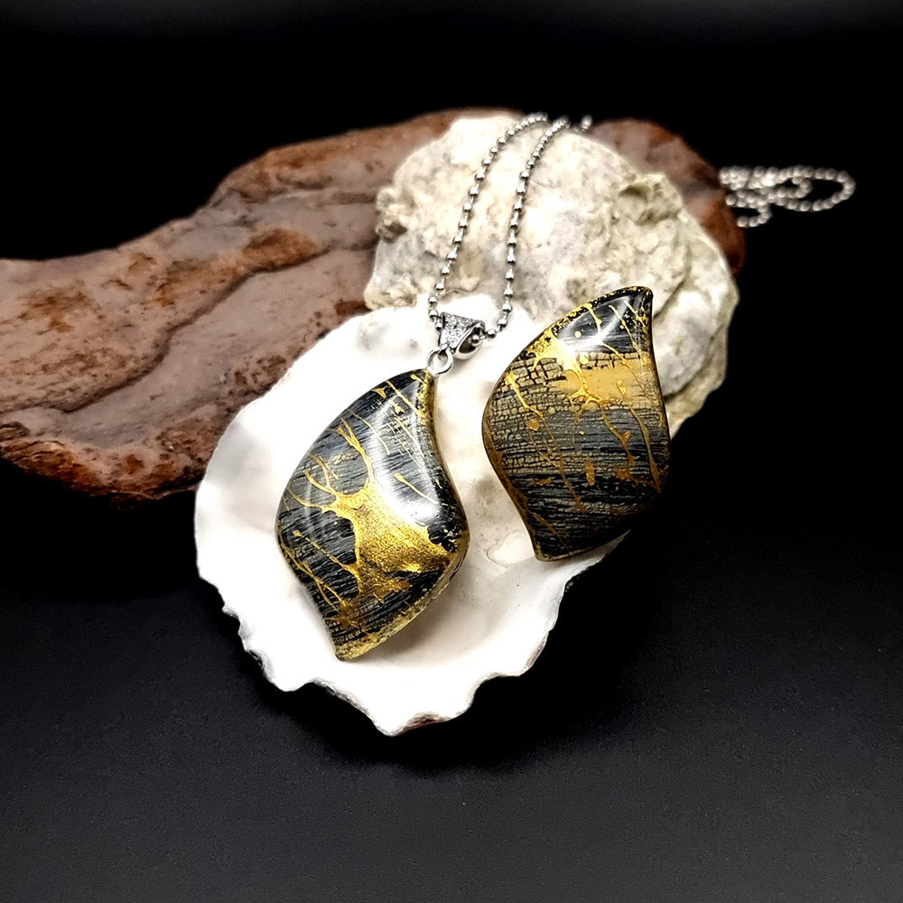 Jewelry Set "Golden Threads" out of Polymer Clay Jewelry Set SweetyBijou Jewelry