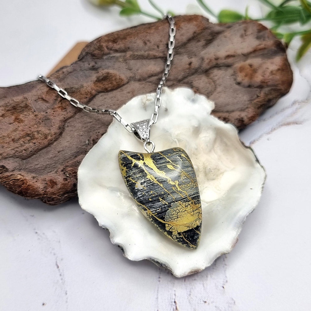 Unique Black-n-Gold Pendant out of Polymer Clay Pendant SweetyBijou Jewelry