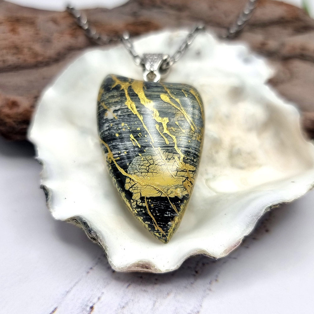 Unique Black-n-Gold Pendant out of Polymer Clay Pendant SweetyBijou Jewelry
