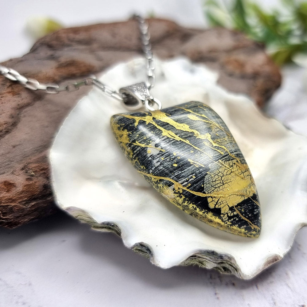 Unique Black-n-Gold Pendant out of Polymer Clay Pendant SweetyBijou Jewelry