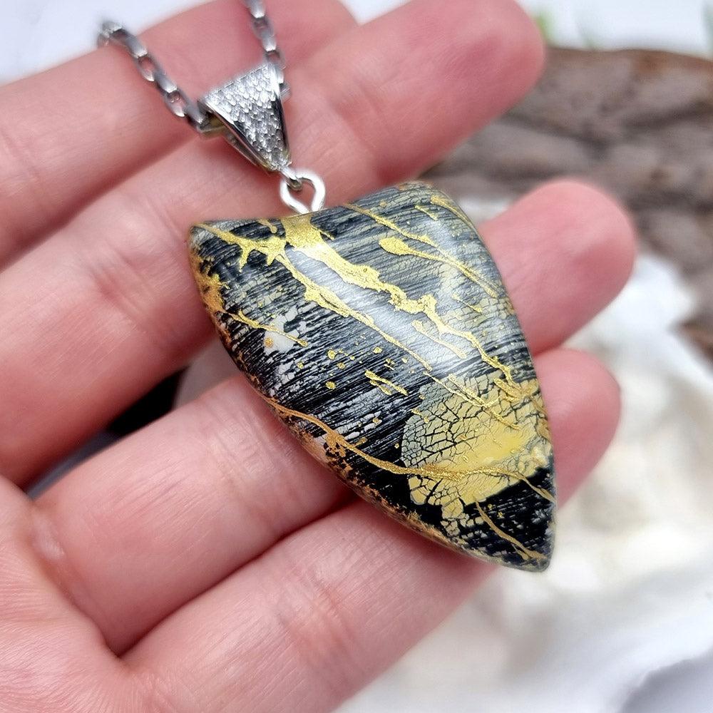 Unique Black-n-Gold Pendant out of Polymer Clay Pendant SweetyBijou Jewelry