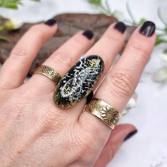 Ring out of polymer clay in Black & Gold Colours Ring SweetyBijou Jewelry