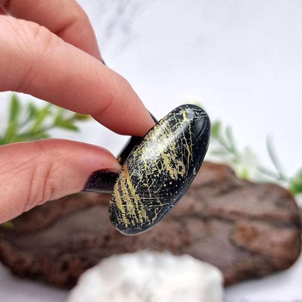 Stylish Oval Polymer Clay Gold & Black Ring Ring SweetyBijou Jewelry