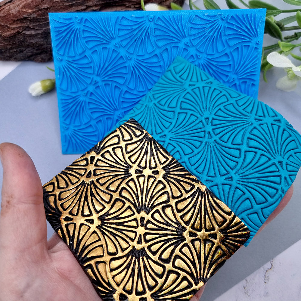SweetyBijou Fans Patterns flexible texture sheet for polymer clay