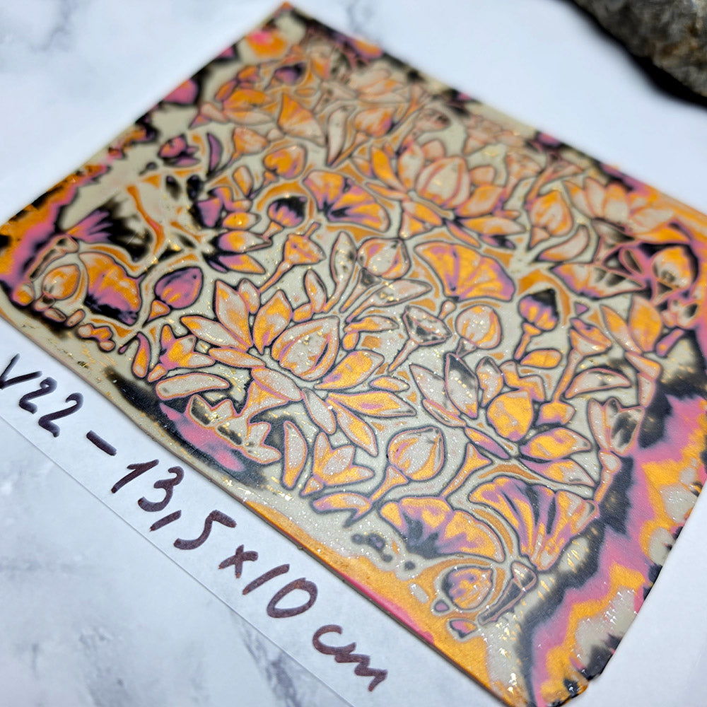Raw polymer clay veneer sheet, Vintage Lotus Garden