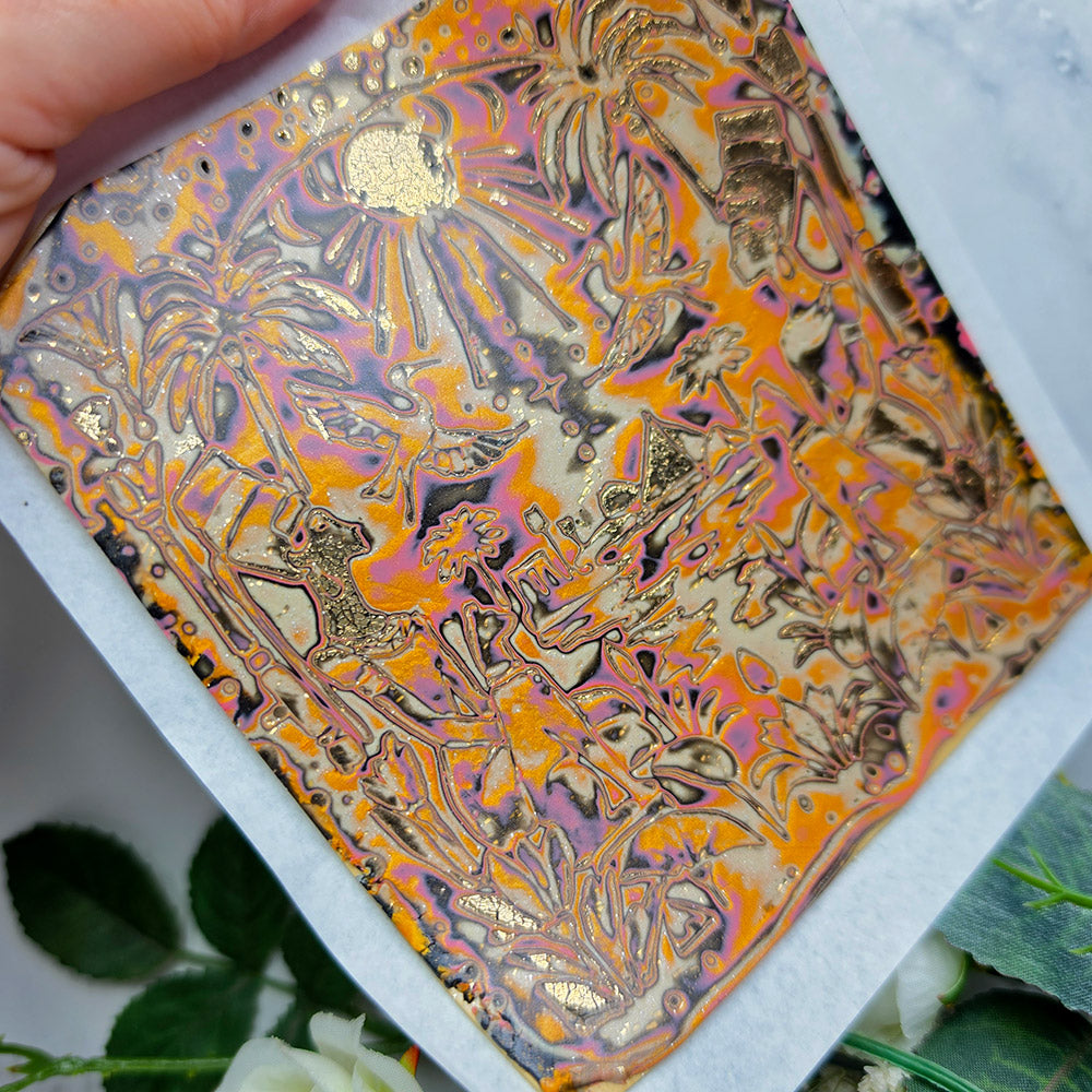 Raw polymer clay veneer sheet, Egyptian Garden