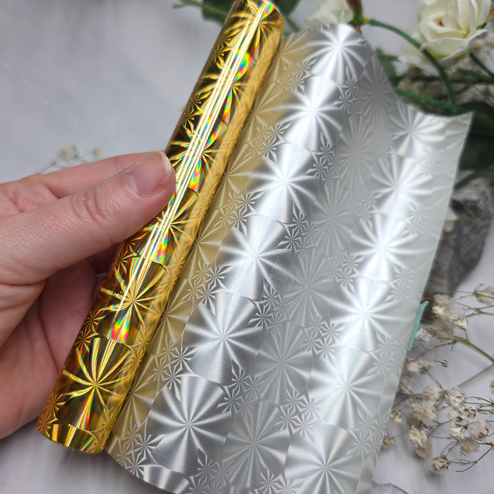 Holographic transfer foil roll, Golden Starburst