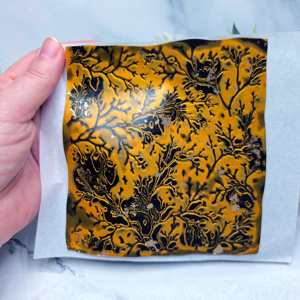Raw polymer clay veneer sheet, Golden Forest Shadows