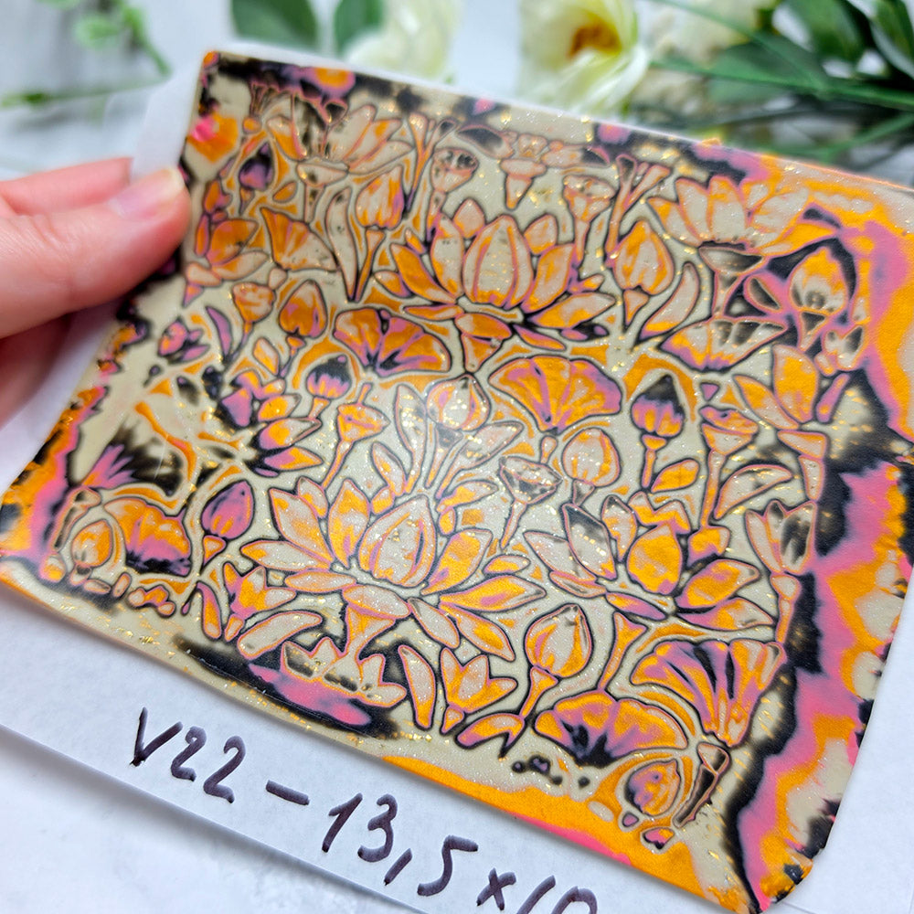 Raw polymer clay veneer sheet, Vintage Lotus Garden
