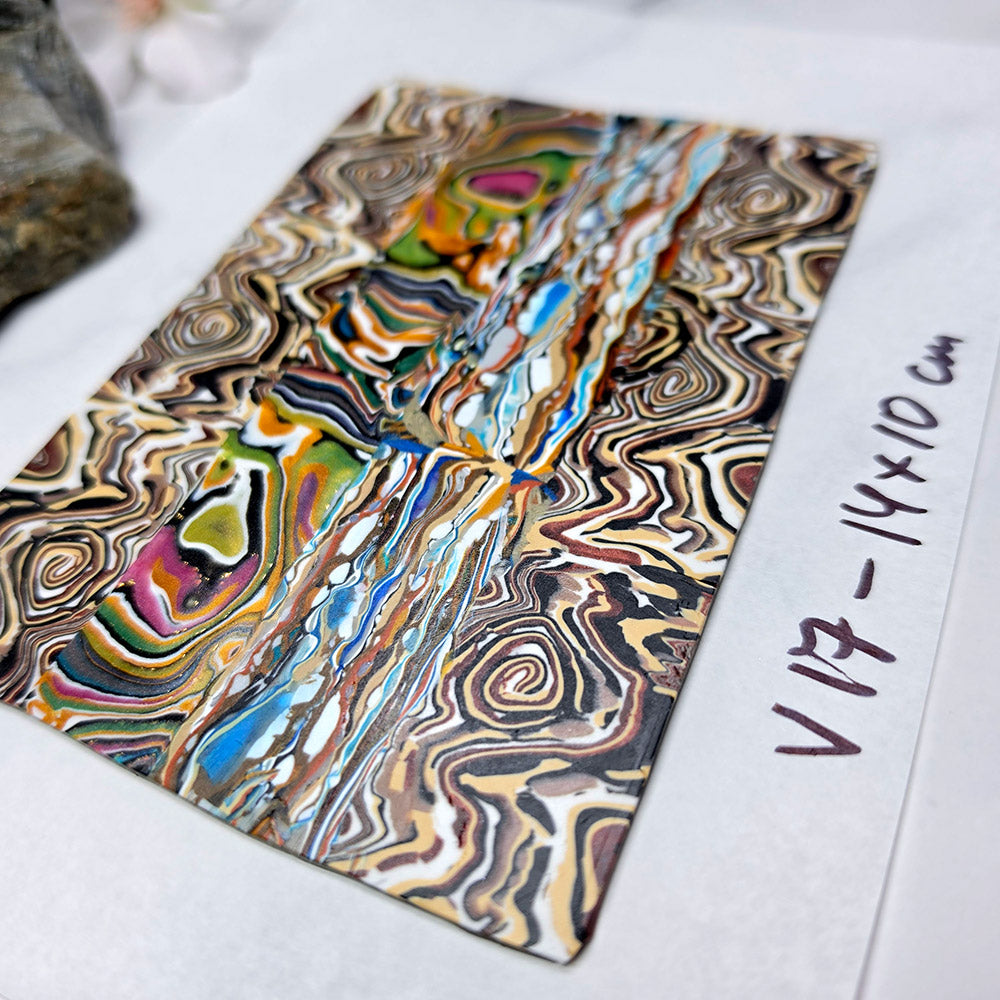 Raw polymer clay veneer sheet, Colorful Earth Swirls