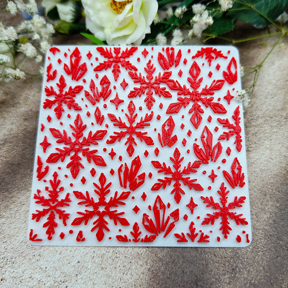 Ice Crystals plastic Christmas texture plate for polymer clay, 10x10 cm