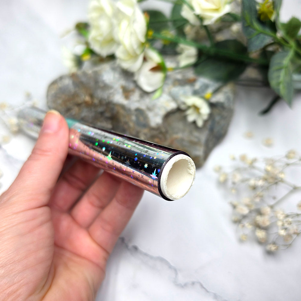Holographic transfer foil roll, Silver Stars