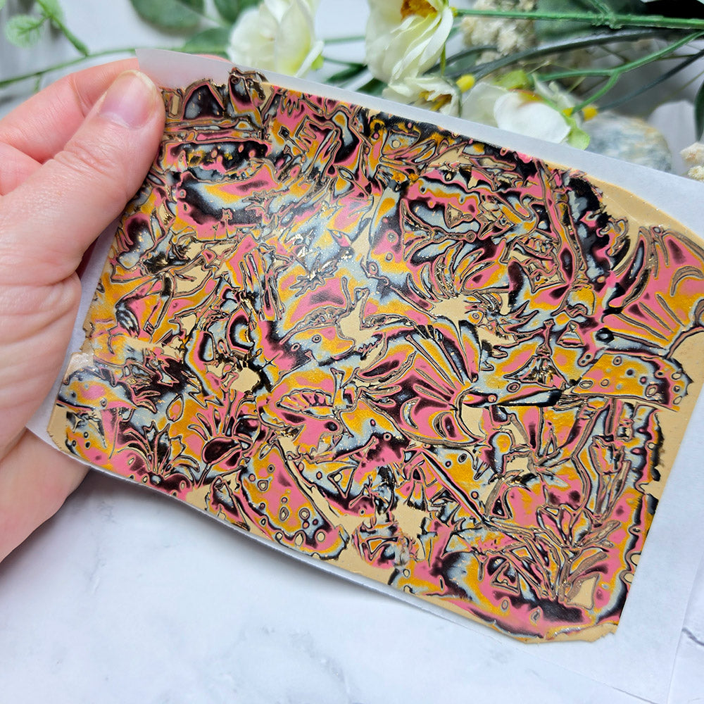 Raw polymer clay veneer sheet, Vintage Floral Fusion