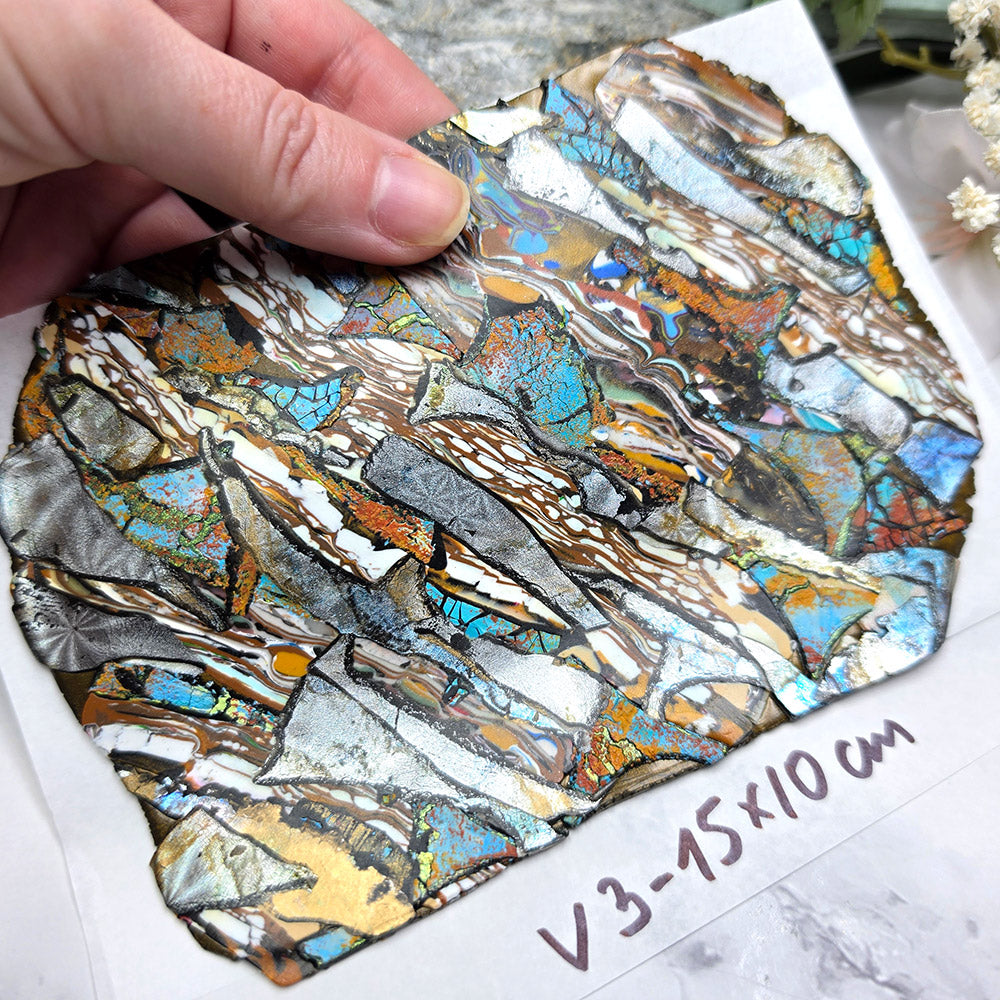 Raw polymer clay veneer sheet, Golden Turquoise Fusion